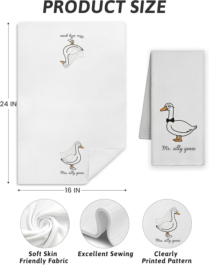 Funny Goose Mr and Mrs Kitchen Towels, Wedding Gifts for Couples Newlyweds Dish Tea Towels for Kitchen Decor, Just Married Gifts Decorative Hand Towel for Bathroom, 16x24 Inch Set of 2