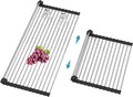 Extra Large Expandable Roll Up Dish Drying Rack,Over The Sink Drying Rack Sink Cover Kitchen Sink Accessories Kitchen Rolling up Stainless Steel Drainer, Foldable,Rollable（Black，22.8''-12.4''）
