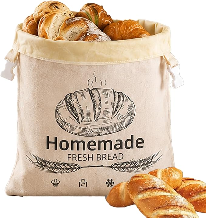 Beeswax Bread Bags for Sourdough, Reusable XL 17 x 12.6 Inch Organic Cotton Food Storage Bag, Freezer Safe Natural Beeswax Lined Bread Bags for Homemade Bread, Kitchen Food Storage (1)