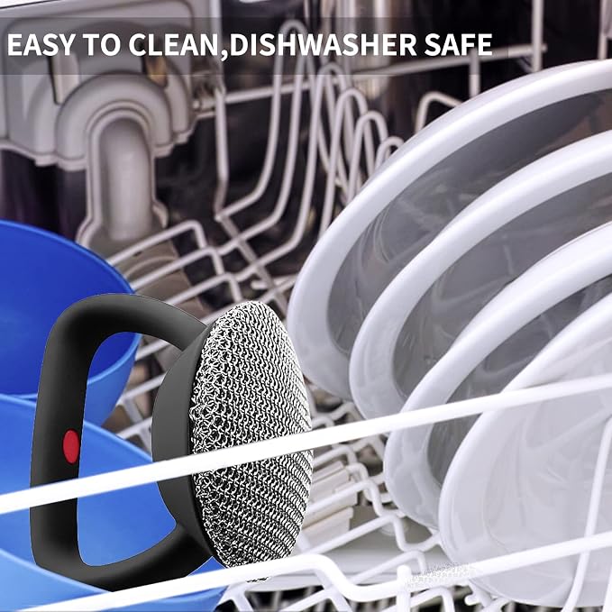 Cast Iron Cleaner Scrubber with Heavy Duty Handle, 3mm Welded Chain Mail | Fine Ring, Stainless Steel Sponge Chainmail Scrubber, Skillet Oven Grill Cleaning Metal Brush -Dishwasher safe,Heat Resistant