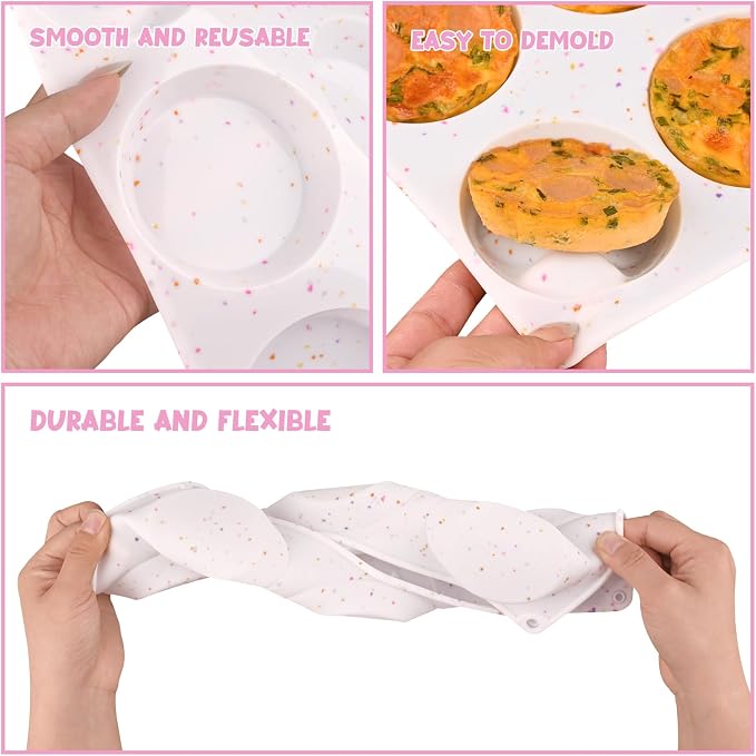 2 Pack Muffin Top Pans, Silicone Egg Molds for Breakfast Sandwiches 3 Inch Round Baking Pan for English Muffins, Egg Bites, Hamburger Bun, Corn Bread, Whoopie Pies, Tarts