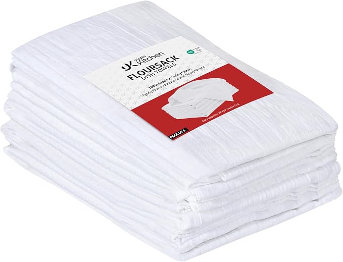 Utopia Kitchen White Flour Sack Towels [6 Pack - 28 x 28 Inch] 100% Cotton | Tea Towels for Cleaning & Drying - Highly Absorbent Kitchen Dish Cloth