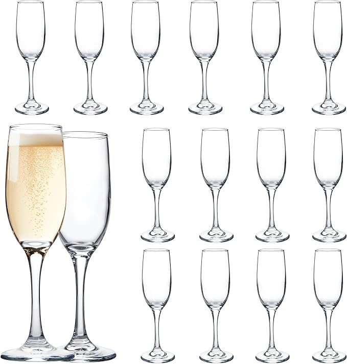 UMEIED Set of 16 Champagne Glasses, Champagne Flutes with Classic Shape, Long stem Sparkling Wine glasses for Wedding, Restaurant, Bar, Wine Toasting, Clear