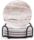 LIFVER Absorbent Coaster Sets of 4, Drink Coasters with Holder, Marble Style Ceramic Drink Coaster for Tabletop Protection, Suitable for Kinds of Cups, Wooden Table, Cool Home Decor, 4 Inches