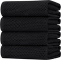 Homaxy 100% Cotton Oversized Waffle Weave Kitchen Towels 4-Pack, Black | 20 x 28 Inches, Ultra Soft Absorbent Dish Towels, Quick Drying Large Cleaning Towels