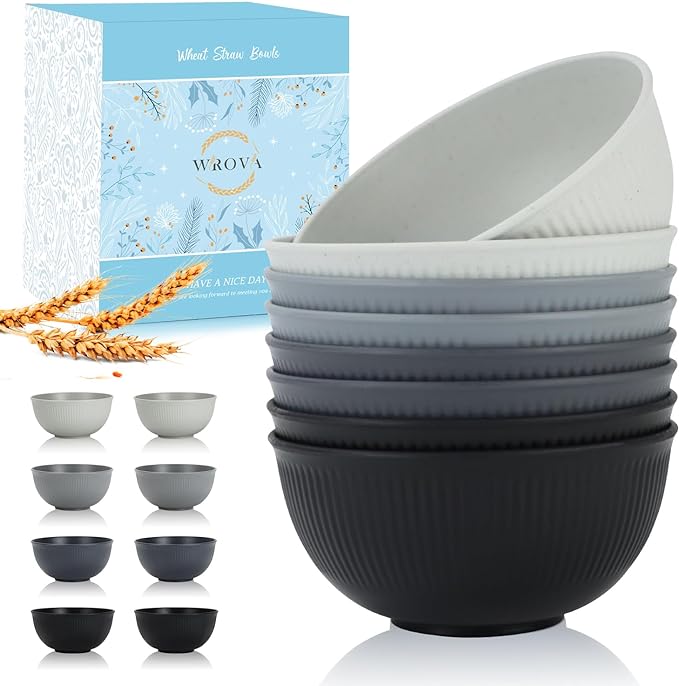 Plastic Bowls Microwave Safe, Wheat Straw Bowls Set, 8 PCS, 26 OZ | Unbreakable Cereal Bowls, Reusable Plastic Bowls for Kitchen, Apartment, Camping, RV, Dishwasher Safe, Classic Series