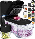 Fullstar Pro XL Vegetable Chopper & Mandoline Slicer w Pull-Out Catch Tray | 6 in 1 Veggie, Onion & Fruit Slicer, Dicer & Grater with Sharp Stainless Steel Blades - XL Food Prep Set (Black)