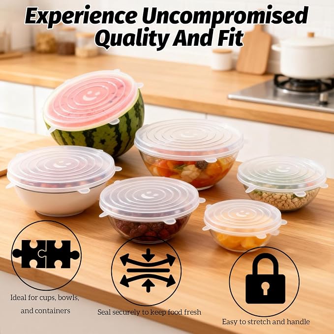 Reusable Silicone Stretch Lids for Food Storage Six Specifications of Reusable Silicone Bowl Cover Silicon Container Lid Covers for Various Food Containers Leftover Food Fruit Bowls