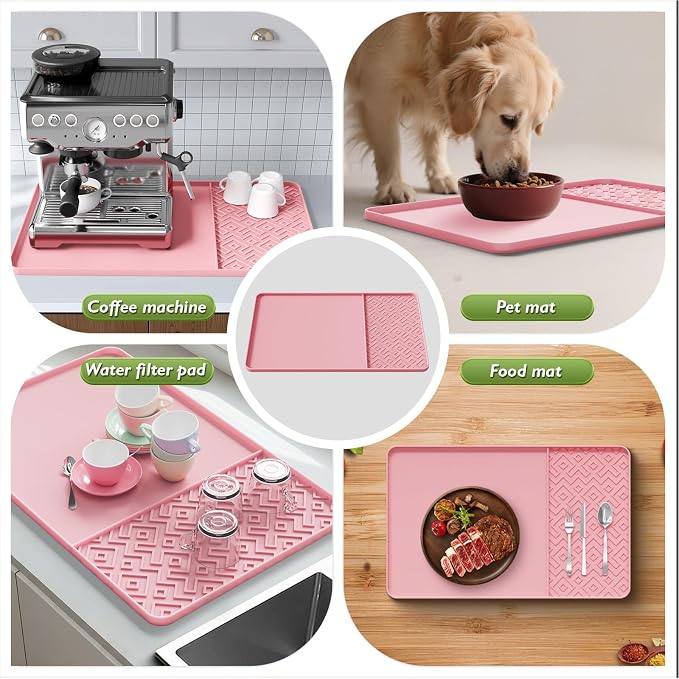 Silicone Coffee Mat with Raised Edges 24" x 16" – Waterproof Countertop Mat, Coffee Maker Pad, Espresso Machine Mat, Heat Resistant Dish Drying Mat