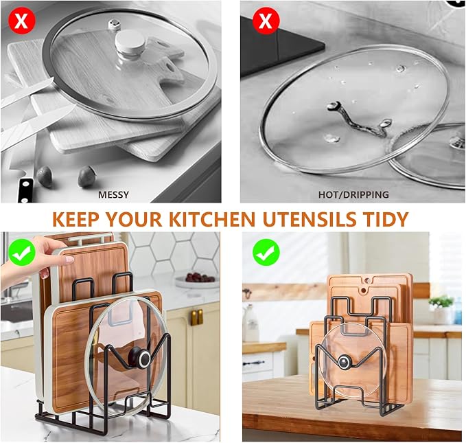 Multifunctional Cutting Board Organizer, Cutting Board Holder Rack Baking Cookie Pan Sheets Cooling Racks Storage Stand for Kitchen Cabinet -Divided Holder with 4 Slots (2PS Black)