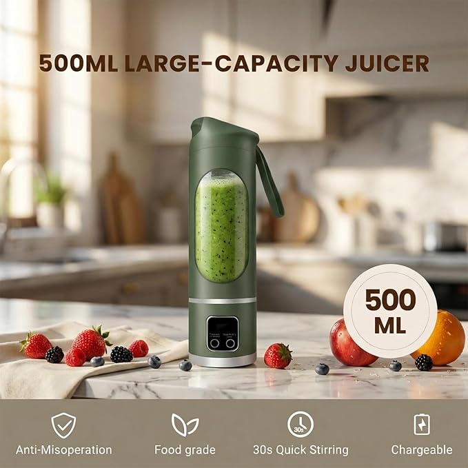 Lilogi Portable Blender, 500ML Blenders for Smoothies with LED Display | 12-Blade USB-C Rechargeable Blender, Travel Blender Cup for any kitchen, office, outdoor, travel, gym or sports