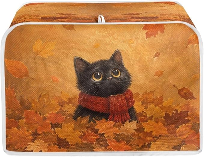 Black Cat Print Toaster Oven Dust Cover 2 Slice Maple Leaf Print Bread Maker Cover Decorative Small Kitchen Appliance Covers for Kitchen Counter
