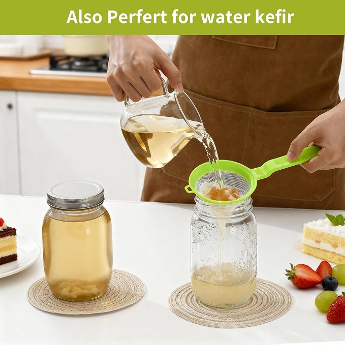 Luckyiren Kefir Strainer Set, 2-Size Plastic Non-Metal Sieve with Fine Mesh | 6.3" & 3.9" Diameter Double-size for Kefir Grains, Milk Kefir, Water Kefir & Kombucha - Durable, Food Grade & Easy Clean