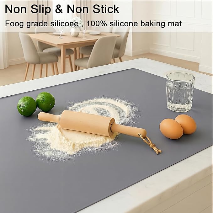 Silicone Mat 35.4"x23.6" Silicone Mats for Kitchen Counter Heat Resistant Mats for Countertop, Countertop Protector Mat, Edge Heightening Nonstick Waterproof Multipurpose Table Mat (Dark Gray)