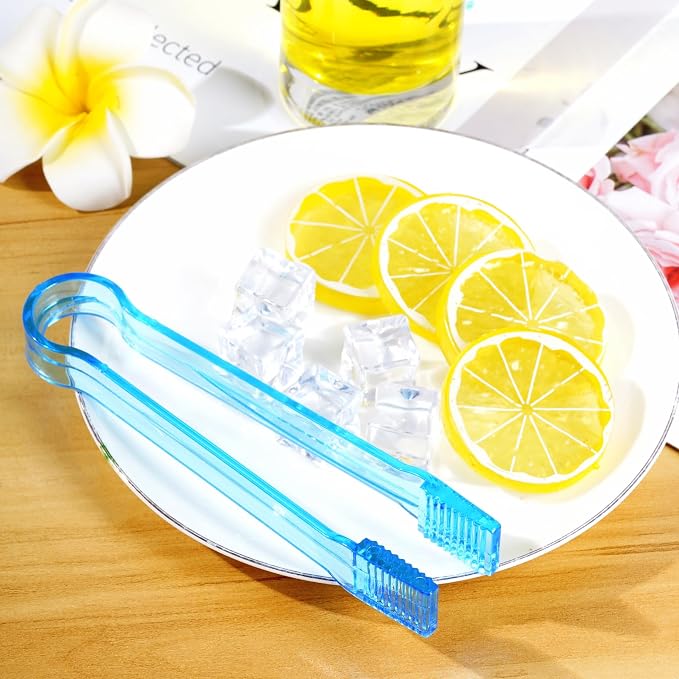 10 Pcs Plastic Buffet Serving Tongs, Clear Blue Kitchen Tongs Mini Serving Utensil Tongs for Food Ice Salad Buffet Barbecue Cookies, 6.3 Inches