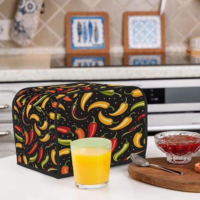 2 Slice Toaster Cover Chili Pepper Cartoon Toaster Covers Two Slice Wide Slot Waterproof and Dustproof Covers for Wide Slot Toasters and Small Appliances Kitchen Decor Gifts
