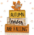Lineshading 4 Pcs Wooden Fall Block Signs Farmhouse Tabletop Tiered Tray | Rustic Autumn Theme, Stackable Wooden Blocks for Mantel Shelf, Thanksgiving Seasonal Gift, Farmhouse Style Home Accents