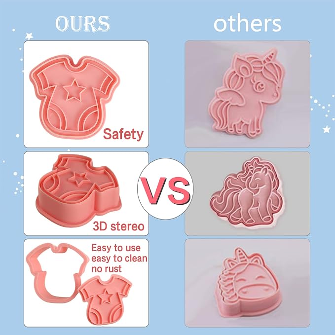 Baby Shower Cookie Cutters Set, 8 Pcs Cookie Cutter with Plunger Stamps, Cute Cookie Cutters for Baby Shower Biscuit Cheese Baking