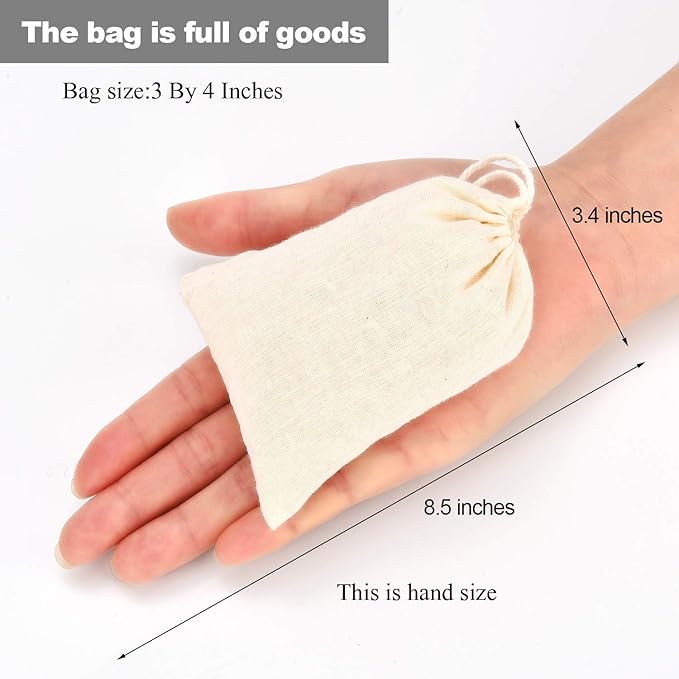 Tatuo 50 Pcs Muslin Bags 3 X 4 Inches, Cotton Drawstring Pouches Party (Pack of 2)