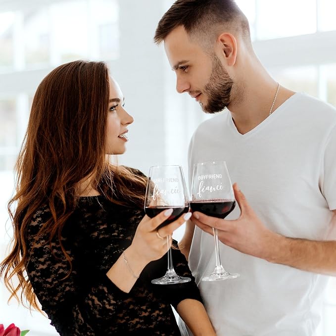 AW BRIDAL Engagement Gifts for Couples Fiance and Fiancee Wine Glasses Set | Engaged Wine Glasses with Wine Stopper & Wood Keepsake Box, 2026 Wedding Gifts for Newlyweds, Bride to Be Gifts for Women