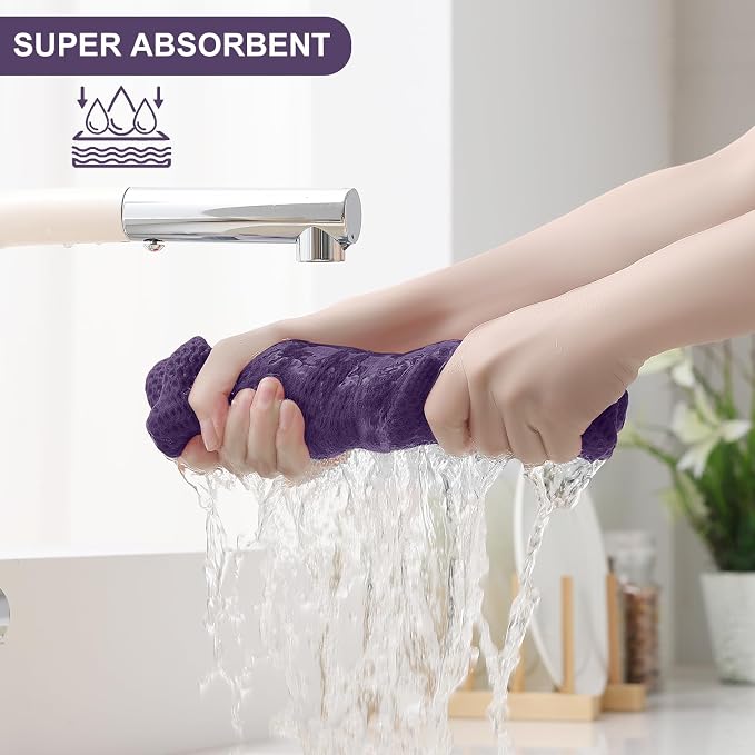 Homaxy 8 Pack 100% Cotton Kitchen Towels and Dishcloths Set, Eggplant | 12 x 12 Inches and 13 x 28 Inches Kitchen Towels Set, Ultra Soft Absorbent Dish Cloths for Washing Dishes