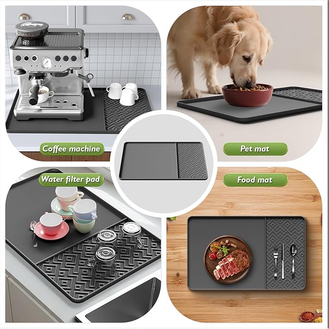 Silicone Coffee Mat with Raised Edges 24" x 16" – Waterproof Countertop Mat, Coffee Maker Pad, Espresso Machine Mat, Heat Resistant Dish Drying Mat