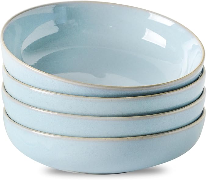 Ceramic Patsa Bowls, 34 oz Salad bowl Set of 4, Stoneware Serving Bowl for Eating, Salad, Rice, Cereal, Kitchen, Serving, Plate Bowls Set, Microwave & Dishwasher Safe, Skyblue