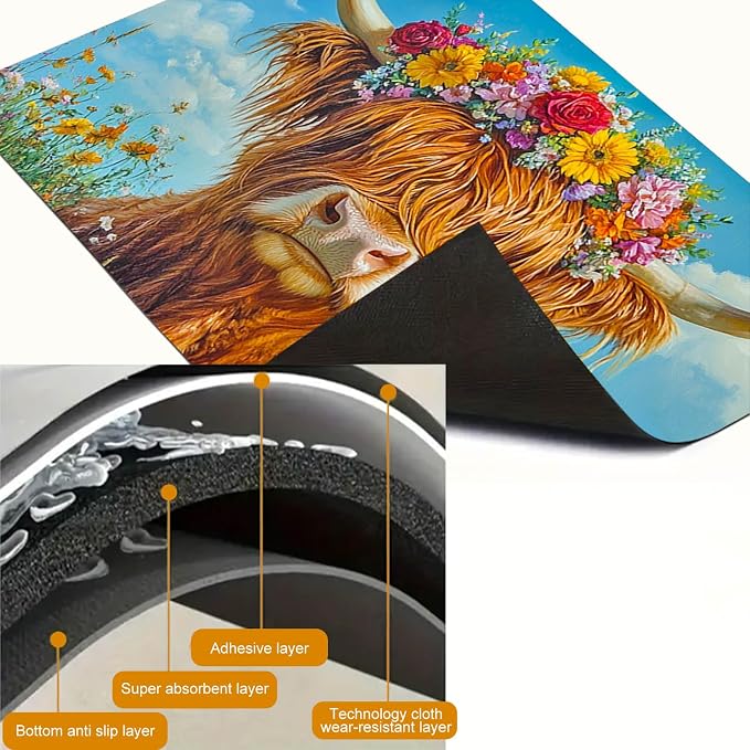HOMETITUTE Highland Cow Stove Top Cover 28x20 Floral Diatomite Mat