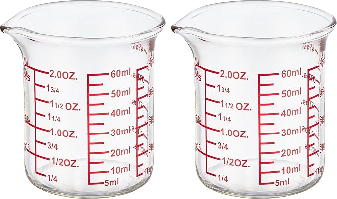 High Borosilicate Glass Measuring Cup-V-Shaped Spout，Glass Measuring Beaker for Kitchen or Restaurant, Easy to Read, 60 ML (2 Oz)-Pack of 2