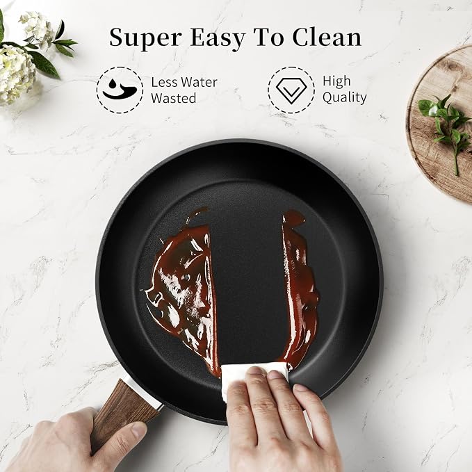 Innerwell Nonstick Ceramic Frying Pans Skillets Set with Lid 8"+9.5"+11" | No Toxic Egg Omelette Frying Pan, All Stove Compatible, Healthy Granite Induction Cooking Pan, PFOA & PFAS Free, Black