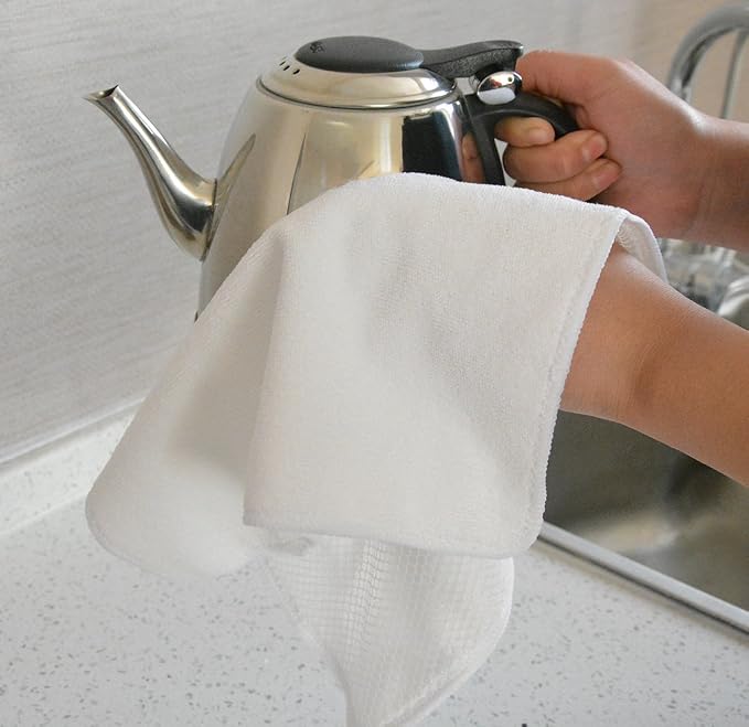 Dish Cloths for Washing Dishes with Scrub Side, Microfiber Dish Rags | Dual-sided microfiber dish cloths with scrubber for stuck-on food, quick dry kitchen washcloths 9 Pack, 12" x 12 Inch White