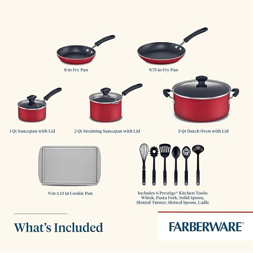Farberware Cookstart Aluminum Nonstick Cookware Set, 15-Piece