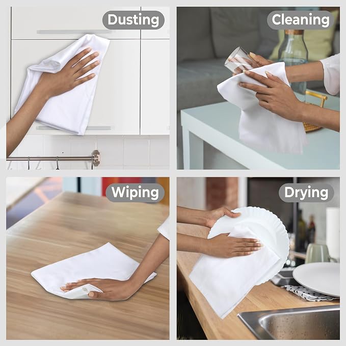 Urban Villa Flour Sack Kitchen Towels (27x27 Inches 12 Pack) Extra Large Premium White DishTowels 100% Cotton Flour Sack Kitchen Towels for Embroidery, DIY Projects, Cloth Diapers, Cheese Strainers