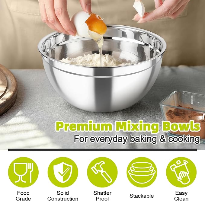 TeamFar Mixing Bowls, Stainless Steel Nesting Salad Bowls & Airtight Lids | For Serving/Mixing/Storing, Healthy & Long-lasting, Dishwasher Safe & Easy Clean, 4.6/3 / 1.5 QT, Colorful