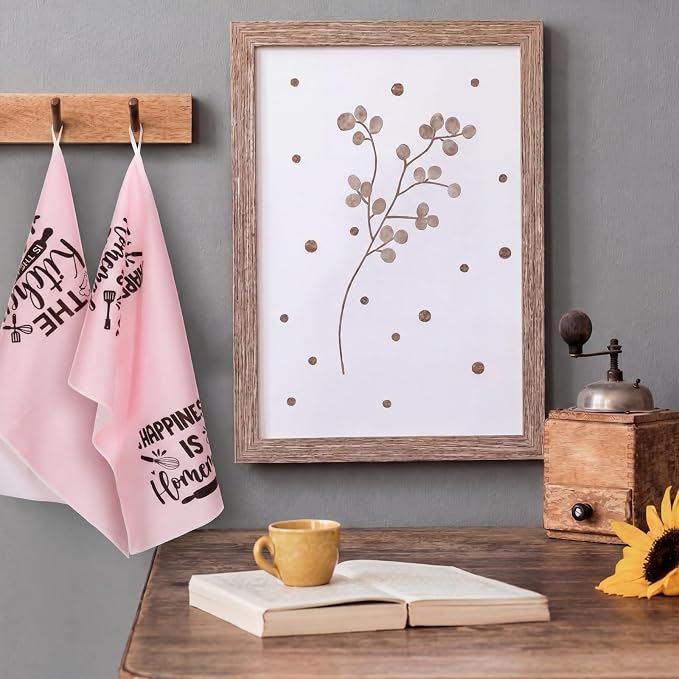 4 Pcs Pink Kitchen Towels Happiness Hand Tea Towels | Absorbent Heart of The Home Quote Decorative Dishcloths with Hanging Loop for Home Housewarming Gift Funny Kitchen Decor