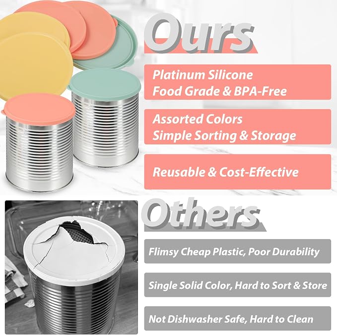 Webake Silicone Lids for #10 Cans, Food-Grade Reusable Can Covers, Light-Proof & Airtight Food Storage Lids for Preppers, Survivalists Supplies, Ideal Replacement for Plastic Lids, Pack of 6