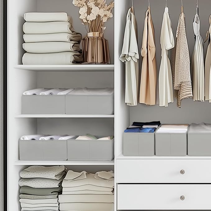Drawer Organizer Clothes, 10 Pack Dresser Organizer for Baby Clothes, Underwear, Sock- Foldable Closet Organization and Storage Dividers Bins for Nursery, Bedroom (Grey)