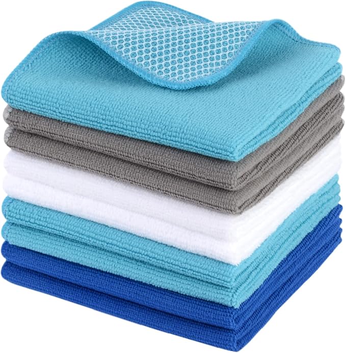 Dish Cloths for Washing Dishes with Scrub Side, Microfiber Dish Rags | Dual-sided microfiber dish cloths with scrubber for stuck-on food, quick dry kitchen washcloths 9 Pack, Mixed Colors 12 Inch