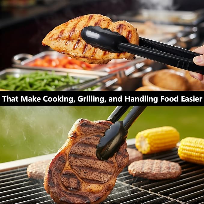 24 Pieces Plastic Serving Tongs, Scalloped Grip Disposable Salad Tongs, 9" Heavy-Duty Serving Utensils, BPA-Free, Perfect for Buffets, BBQ, Parties & Catering Ice Food, Black