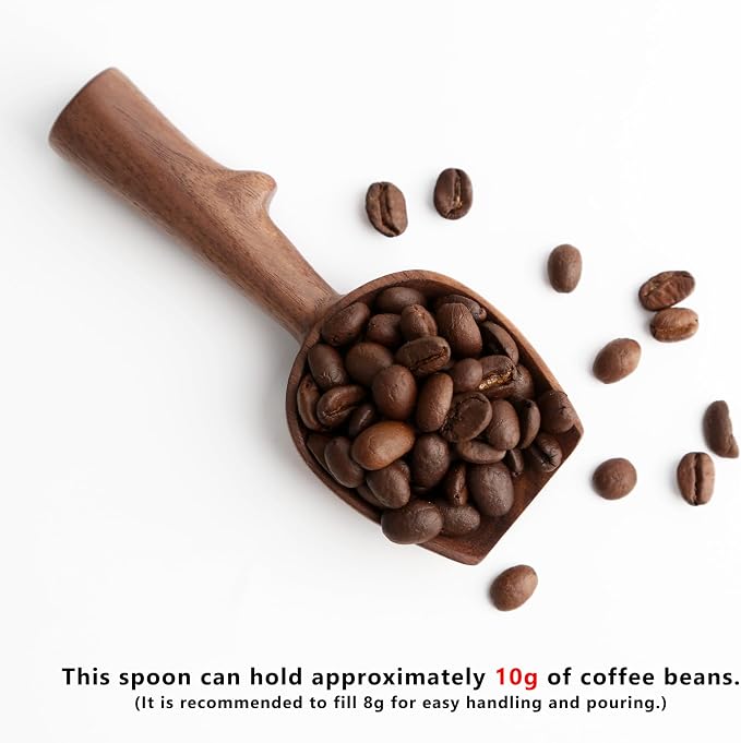 Walnut Coffee Scoop,Wooden Coffee Bean Measuring Spoon,10g Capacity,Natural Wood Coffee Scoop for Tea,Sugar & Powder,Rustic Kitchen Gift for Coffee Lovers