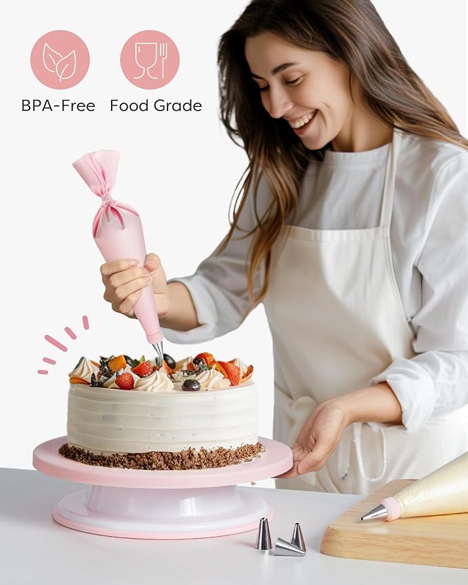 Kootek 71 Cake Decorating Kit Baking Supplies Tools for Beginners & Pros | Cake Stand Turntable, Icing Piping Tips, Disposable Reusable Pastry Bag, Spatulas, Video Tutorial, Pattern Chart