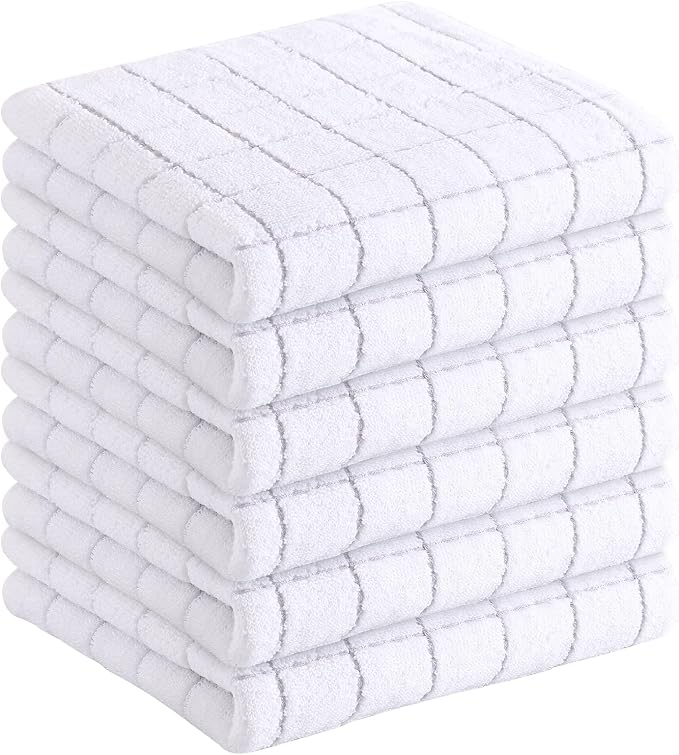Homaxy 100% Cotton Terry Kitchen Towels, 6 Pack, White | Ultra Soft and Absorbent Dish Towels for Kitchen, Suitable for Drying and Washing Dishes