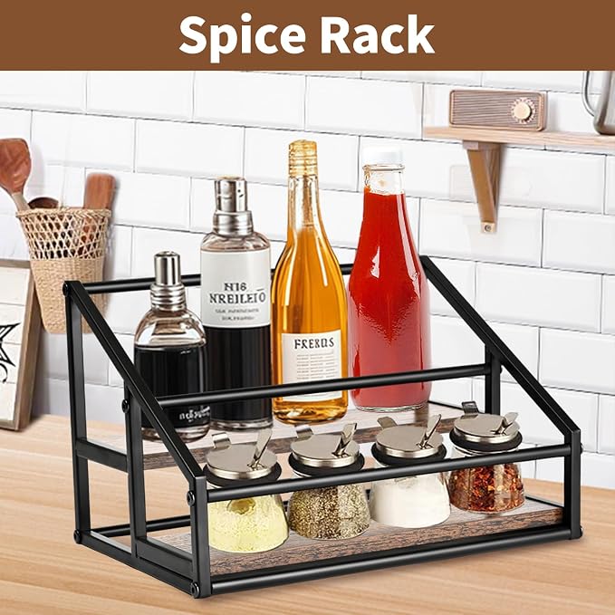 YQBRAO 2-Tier Coffee Syrup Organizer, 8-Bottle Rack, Rustic Brown | Holds up to 8 bottles in two raised rows for coffee bars, kitchens, counters, and beverage stations.