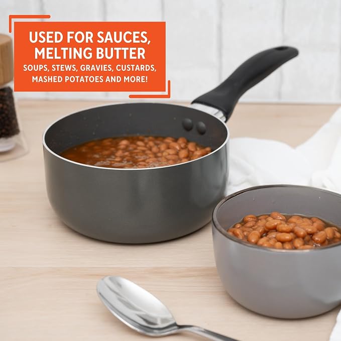 IMUSA 2 Qt Chef Cera Aluminum Ceramic Saucepan for Sauces, Gray | Small Pot for Soups,, Versatile for Sauces and Stews