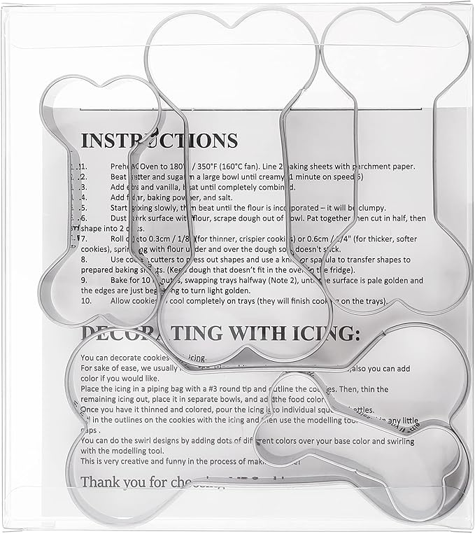 Dog Bone Cookie Cutters, Stainless Steel, 5pc, 2.32-4.8in