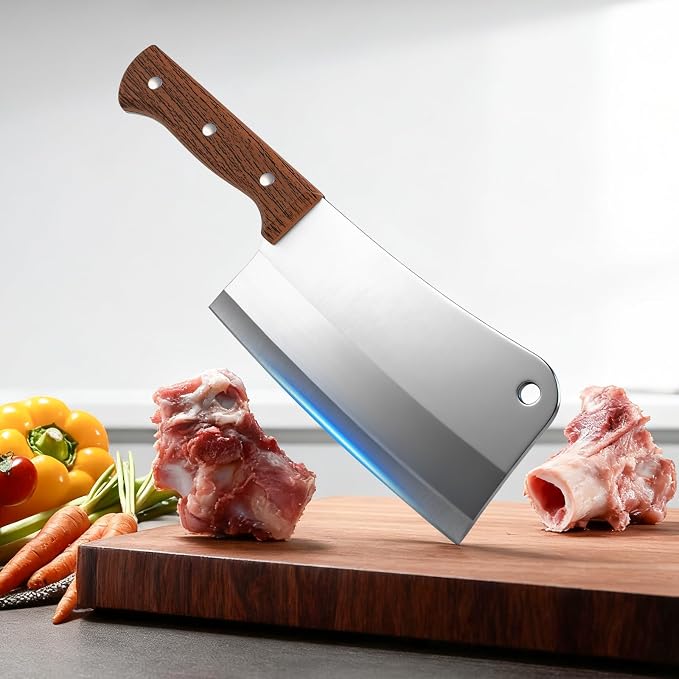 7 Inch Meat Cleaver Knife, Butcher Knife Chef Knife Heavy Duty Bone Chopper | Ultra Sharp High Carbon Steel Blade, Ergonomic Non-Slip Handle for Bone Cutting, Vegetable Chopping, Restaurant, Kitchen