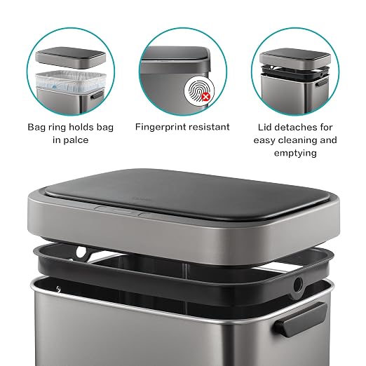 13 Gallon Trash Can, Touchless Stainless Steel Kitchen (Titanium) | Automatic Motion Sensor Lid | 50L Fits 13 Gal Tall Kitchen Bags | Anti-Fingerprint Brushed Finish | For Home Office