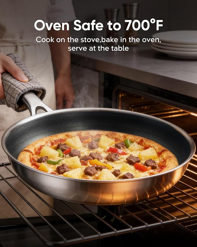 12" Titanium Pans for Cooking,non-stick,Dishwasher safe | PFAS/PFOA/PTFE-Free,easy cleanup,Induction compatible for all stovetops,Includes Lid