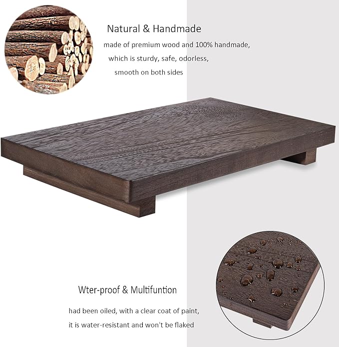 zoocatia Small Wood Tray Pedestal Stand Farmhouse Bathroom Decor Decorative Wooden Riser Kitchen Soap Dish Holder for Vanity, Counter, Sink, Large 11.8" x 7" - Walnut | Waterproof, Lightweight, Easy Clean, Small Wooden Riser Pedestal Stand Accessories ...
