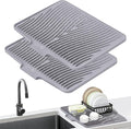 Silicone Dish Drying Mat for Kitchen counter | 19.7"x17" Dish Drainer Mat,Heat-Resistant Kitchen Counter Mat & Over-Sink Drying Tray, Can Be Hung,Grey-2pcs-L